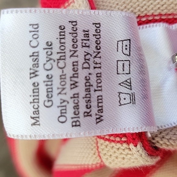 COLDWATER CREEK small red & tan striped 1/2 sleeve cotton sweater - Picture 5 of 5